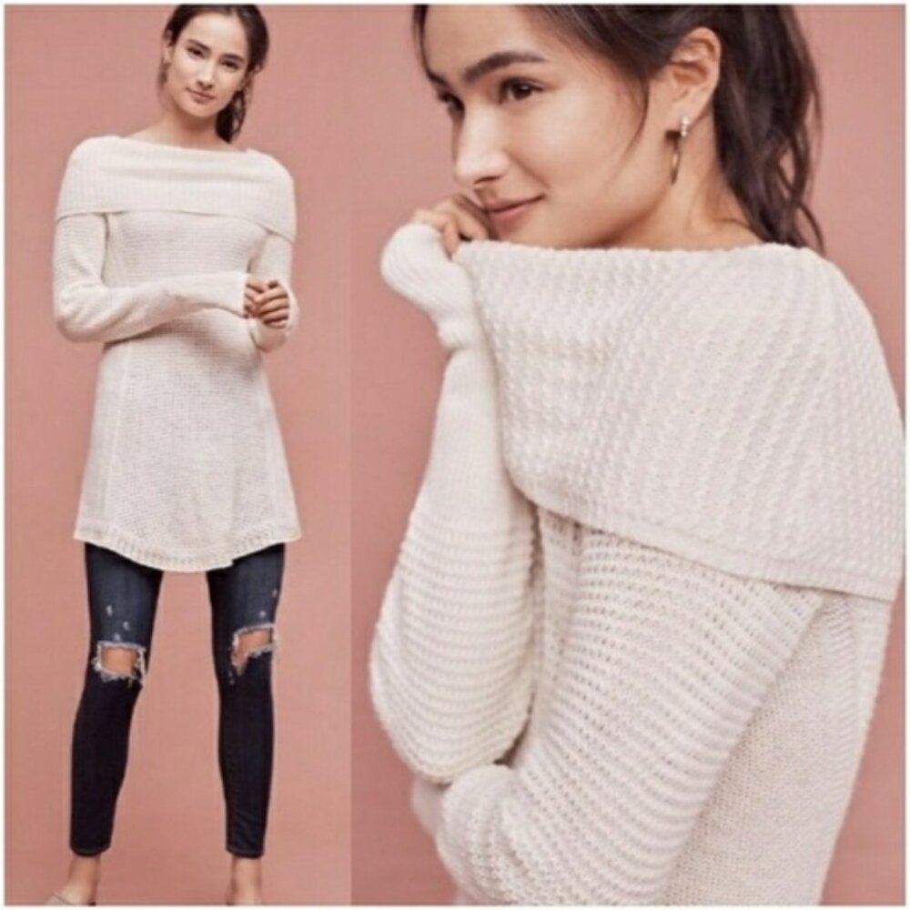 Anthropologie Angel of the North Cream / White Rosie Cowl Neck Tunic Sweater S